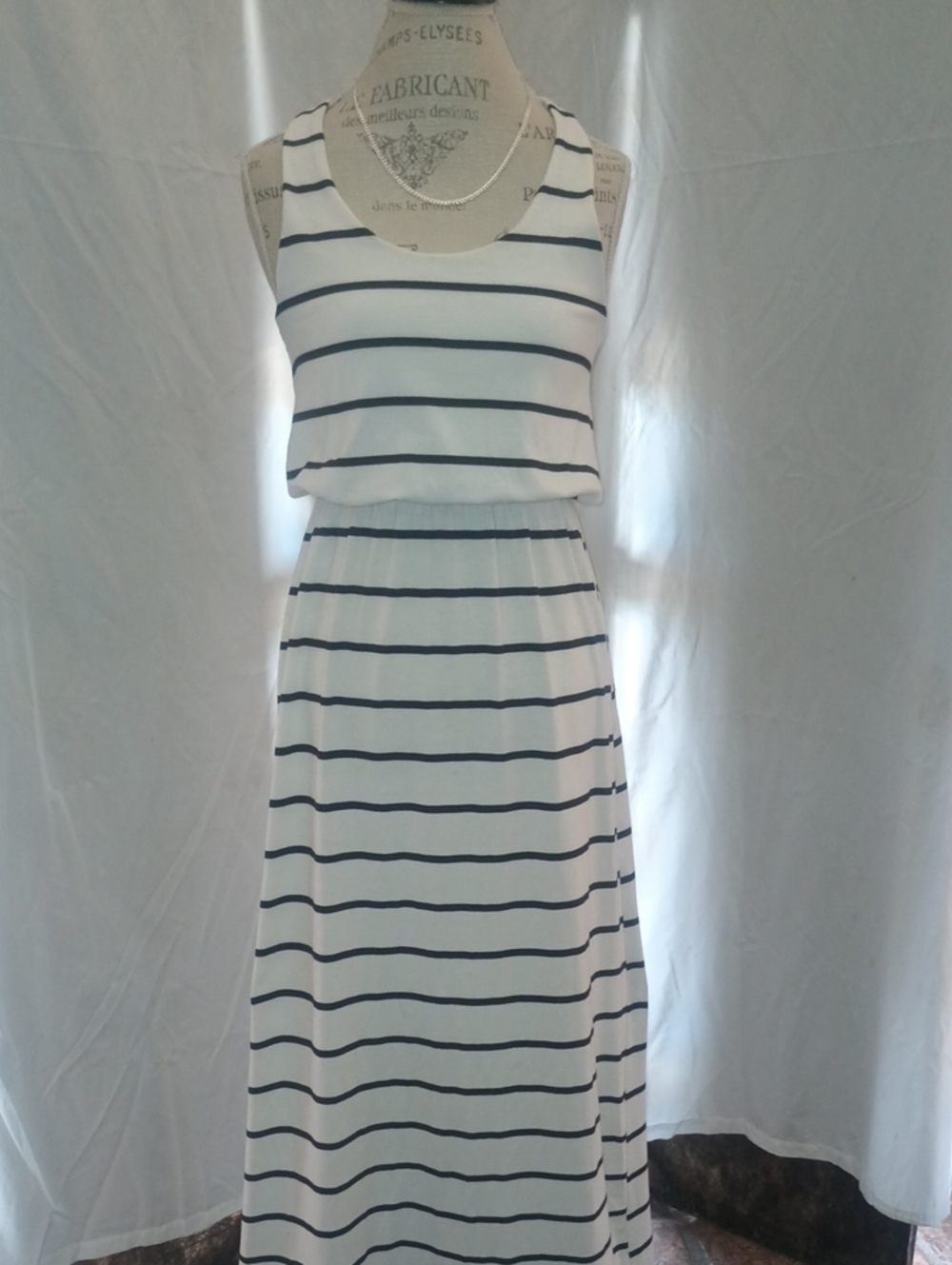 Windsor White Maxi Dress with Black Stripes